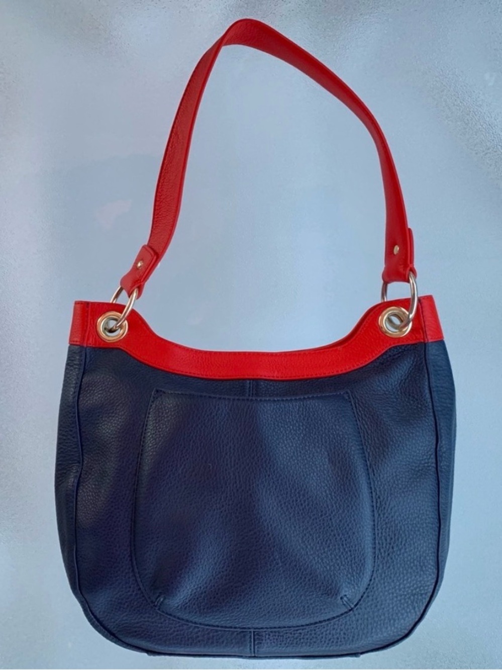 Talbots Navy Blue and Red Pebbled Leather Colorblock Shoulder Bag